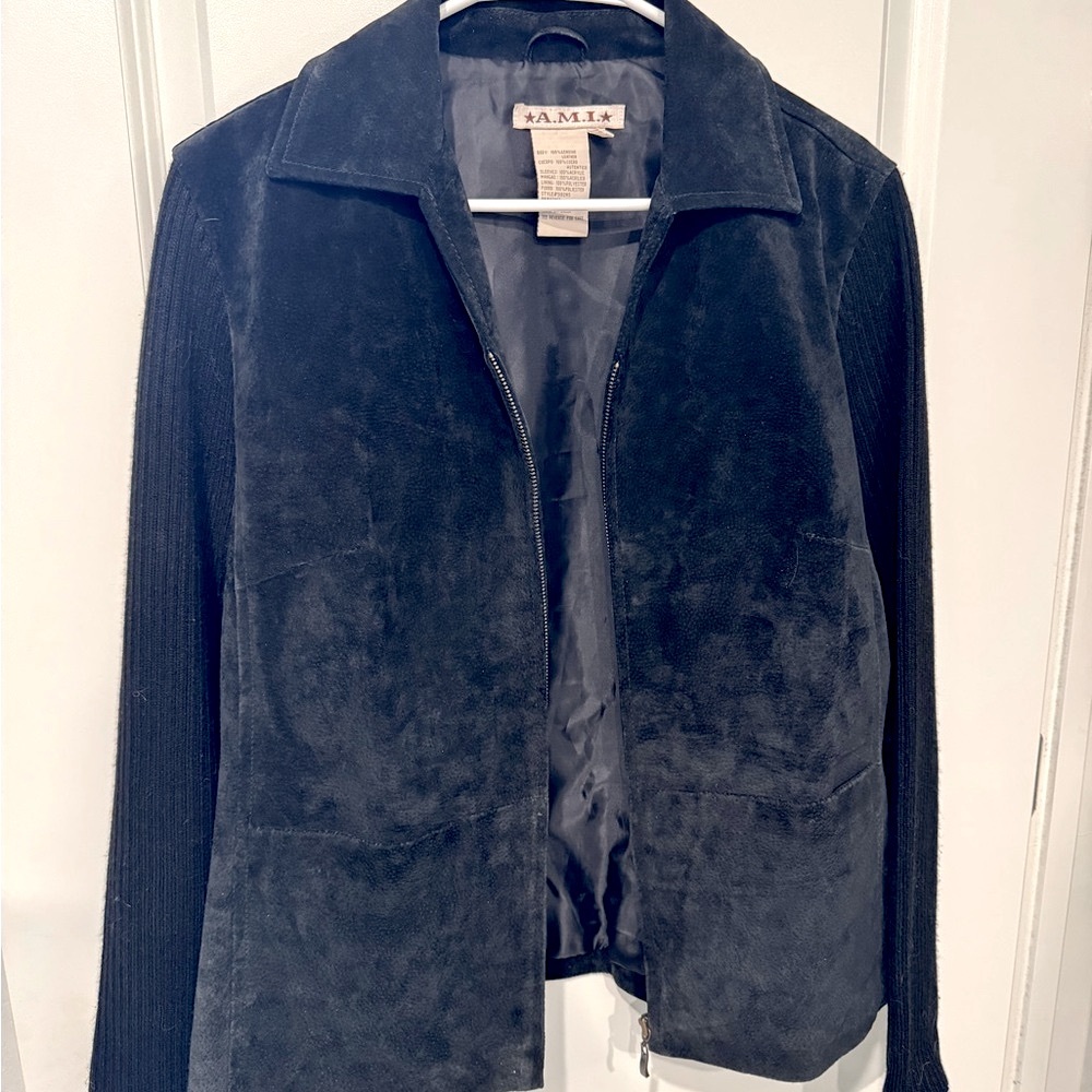 Vintage AMI Suede Body Jacket with Sweater Sleeves in Black